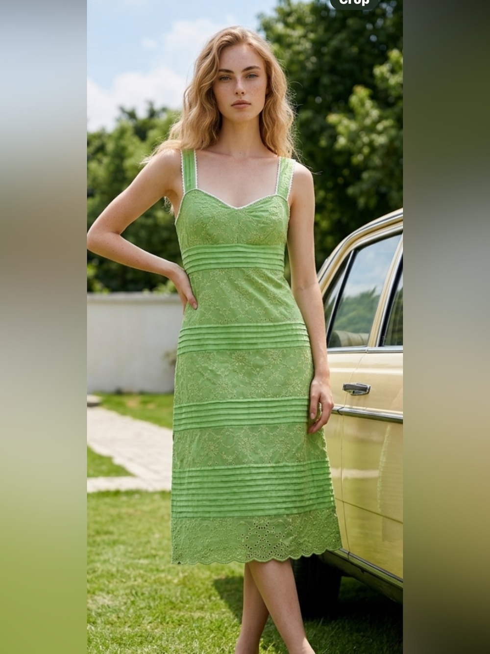 Vintage Lilly Pulitzer Eyelet Overlay Green Dress Women’s 6 Sweetheart Neckline